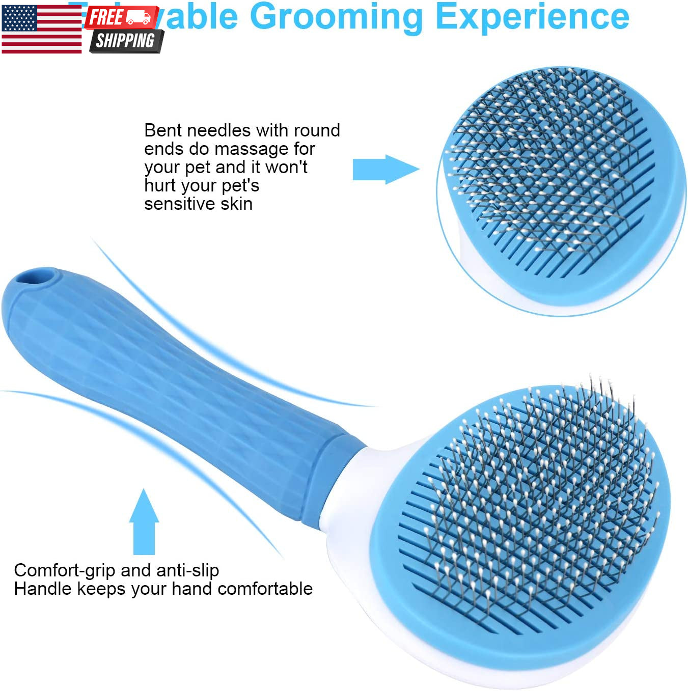 Self Cleaning Slicker Brush, Dog Cat Bunny Pet Grooming Shedding Brush - Easy To