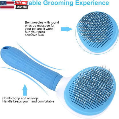 Self Cleaning Slicker Brush, Dog Cat Bunny Pet Grooming Shedding Brush - Easy To