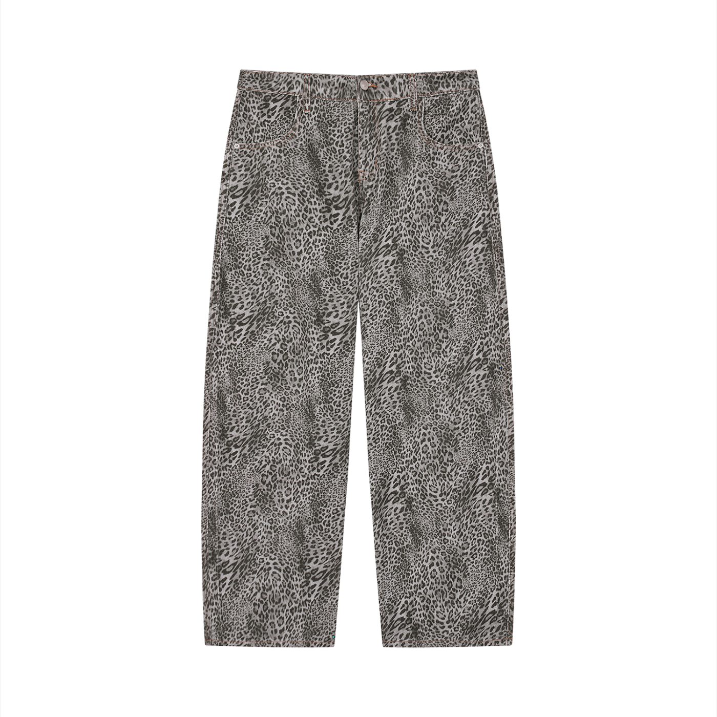 Men's Vintage Wash Leopard Wide Leg Jeans