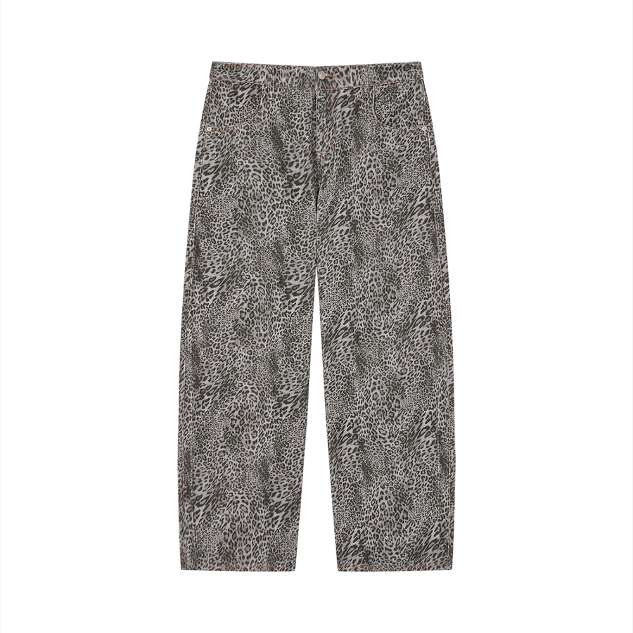 Men's Vintage Wash Leopard Wide Leg Jeans