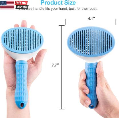 Self Cleaning Slicker Brush, Dog Cat Bunny Pet Grooming Shedding Brush - Easy To