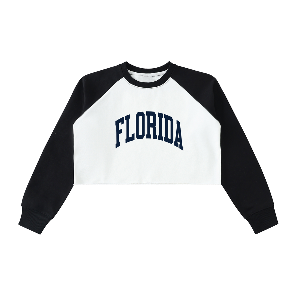 Women's Raw-Hem Color-Block Raglan Crop Sweatshirt