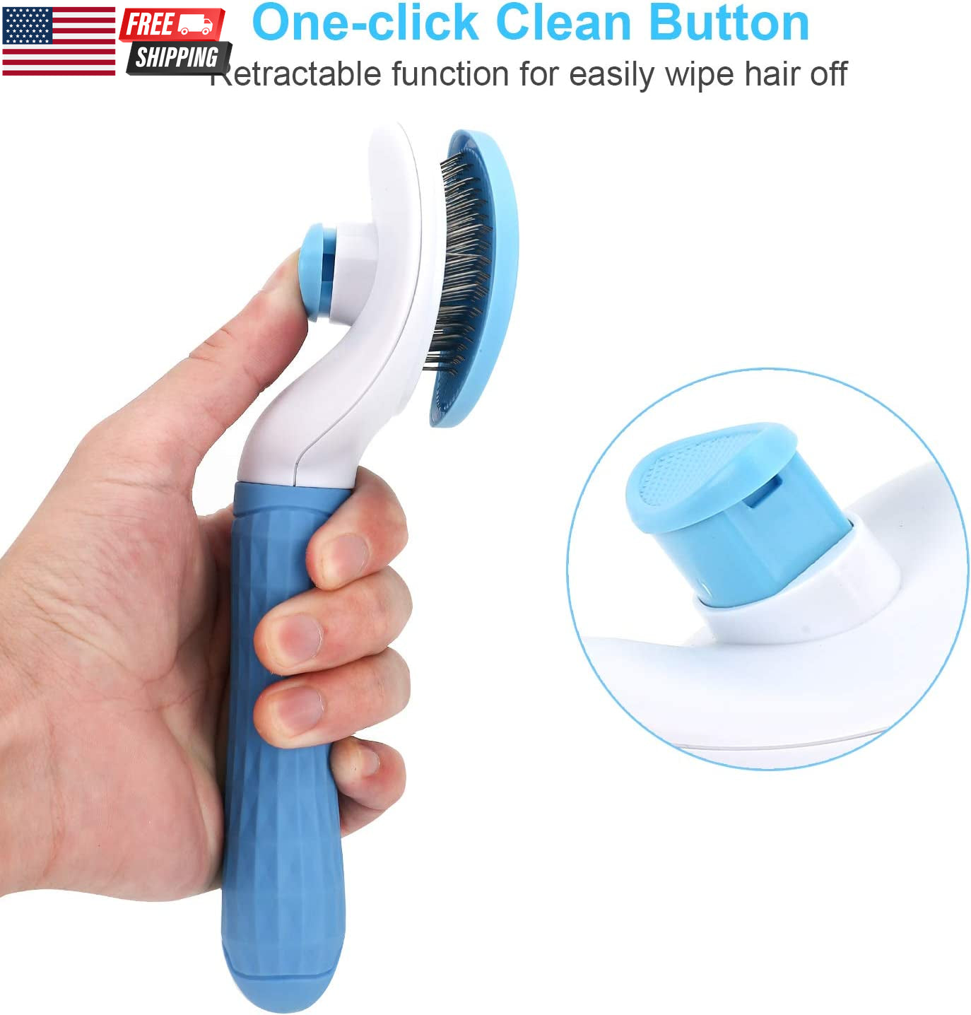 Self Cleaning Slicker Brush, Dog Cat Bunny Pet Grooming Shedding Brush - Easy To