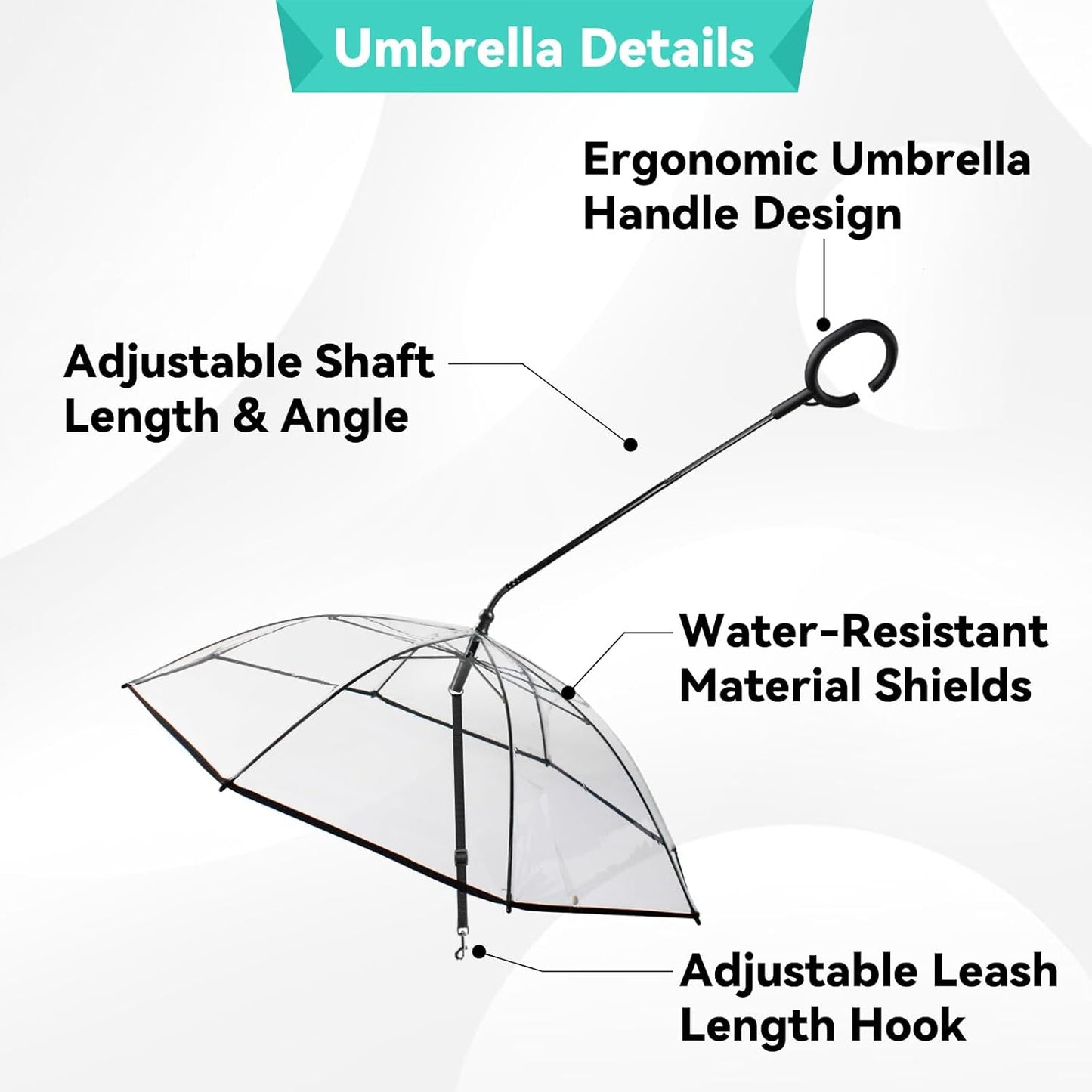 Dog Umbrella for Small Dogs, Clear Dog Umbrella Leash, Rainproof Waterproof, Doggy Walking Rain Umbrella with Adjustable Leash, Small Puppy Outdoor Rain Gear
