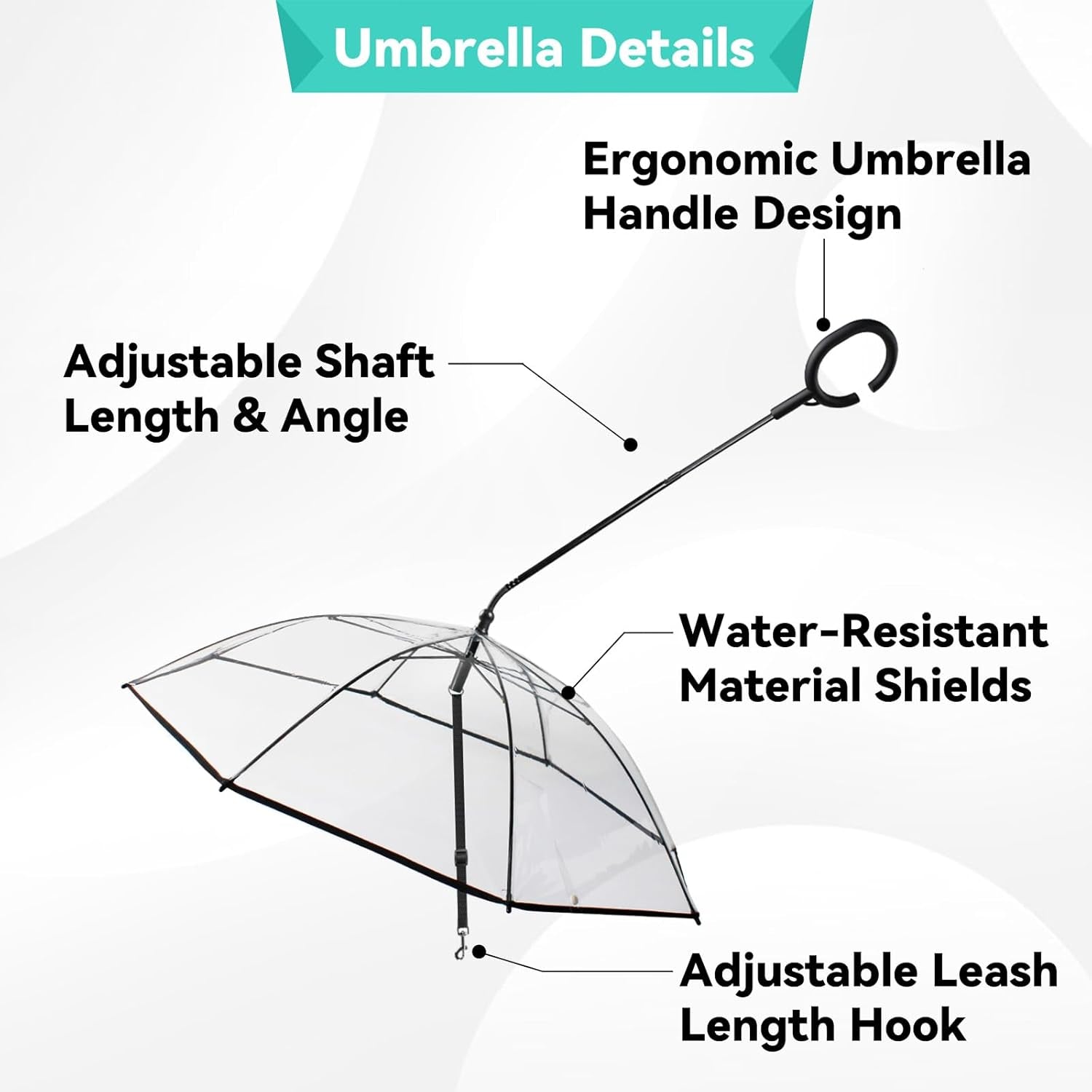 Dog Umbrella for Small Dogs, Clear Dog Umbrella Leash, Rainproof Waterproof, Doggy Walking Rain Umbrella with Adjustable Leash, Small Puppy Outdoor Rain Gear