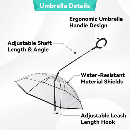Dog Umbrella for Small Dogs, Clear Dog Umbrella Leash, Rainproof Waterproof, Doggy Walking Rain Umbrella with Adjustable Leash, Small Puppy Outdoor Rain Gear