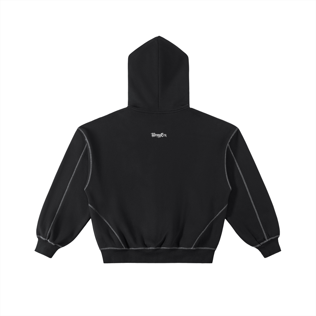 Men's Contrast-Stitched Boxy Fleece Zip Hoodie
