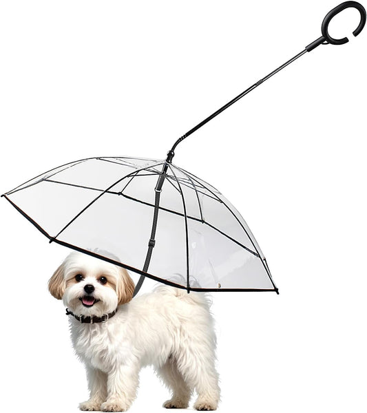 Dog Umbrella for Small Dogs, Clear Dog Umbrella Leash, Rainproof Waterproof, Doggy Walking Rain Umbrella with Adjustable Leash, Small Puppy Outdoor Rain Gear