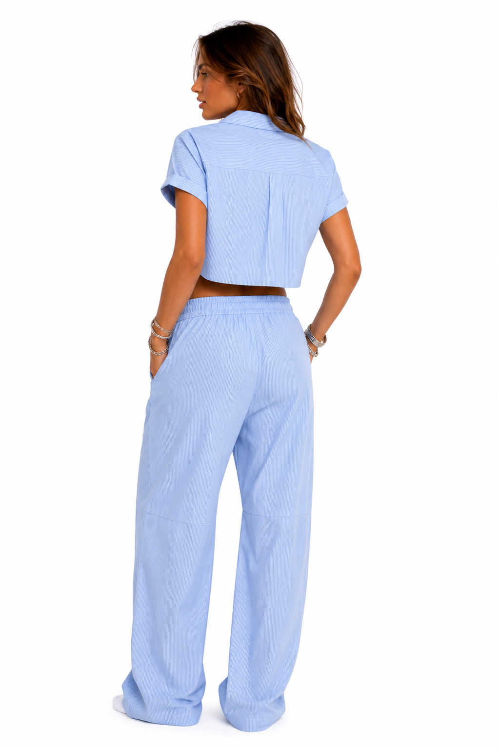 Women's Vertical Stripe Drawstring Barrel Pants