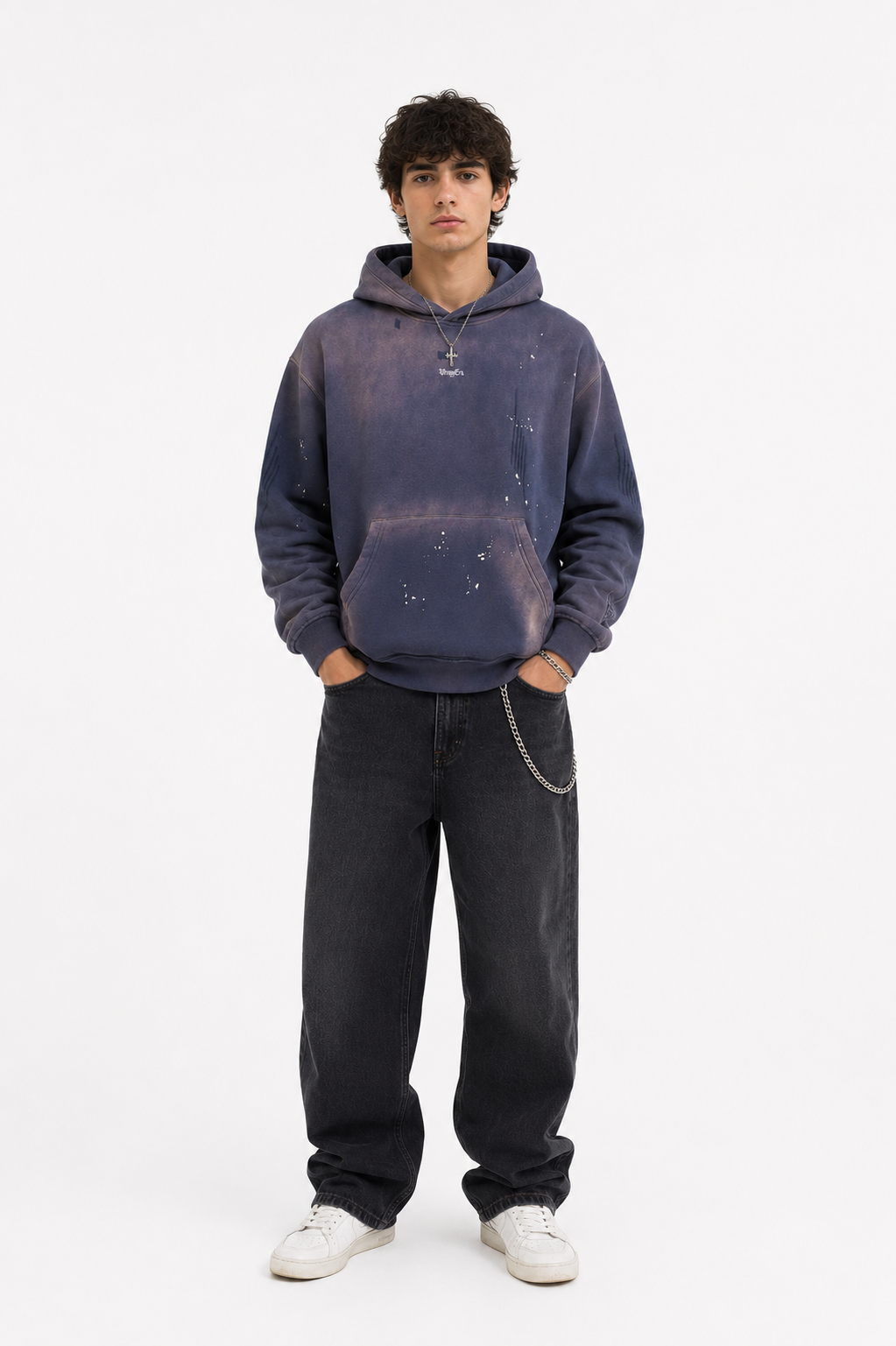 Men's Vintage Washed Frayed Fleece Hoodie