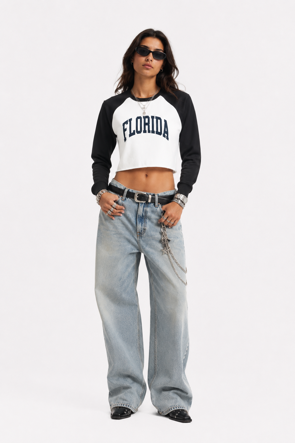 Women's Raw-Hem Color-Block Raglan Crop Sweatshirt