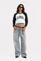 Women's Raw-Hem Color-Block Raglan Crop Sweatshirt