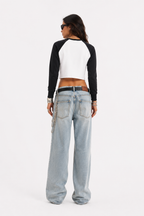 Women's Raw-Hem Color-Block Raglan Crop Sweatshirt