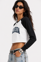 Women's Raw-Hem Color-Block Raglan Crop Sweatshirt
