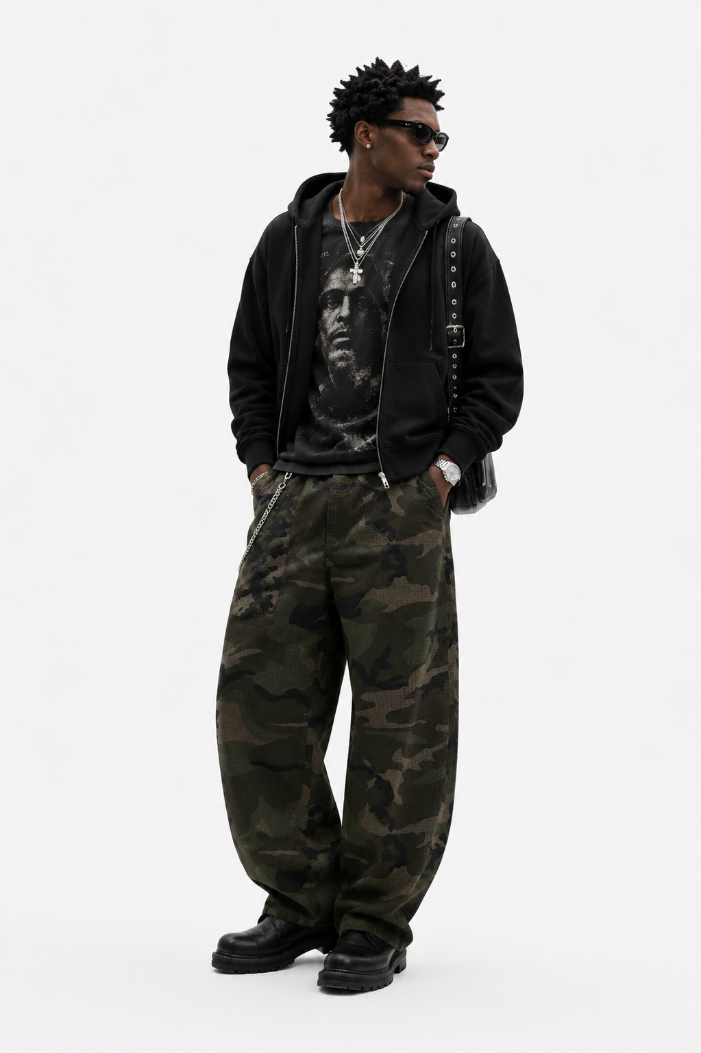 Men’s Camo Barrel Leg Cargo Pants