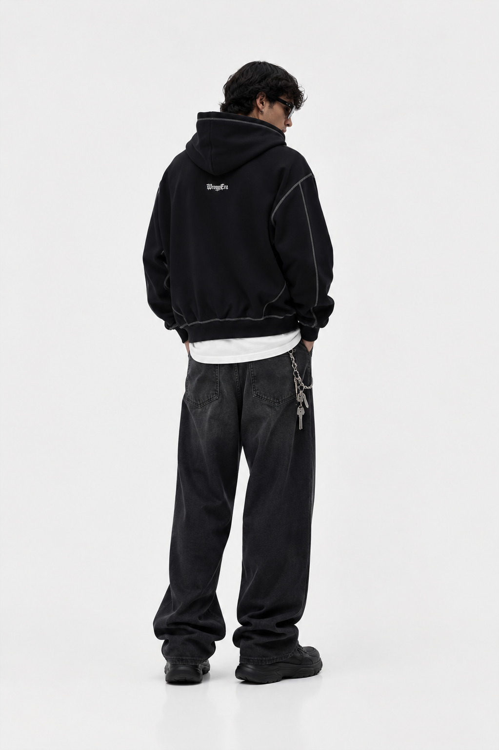 Men's Contrast-Stitched Boxy Fleece Zip Hoodie