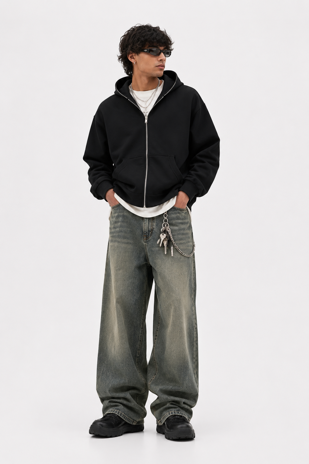 Men's Fleeced Full-Zip Boxy Hoodie