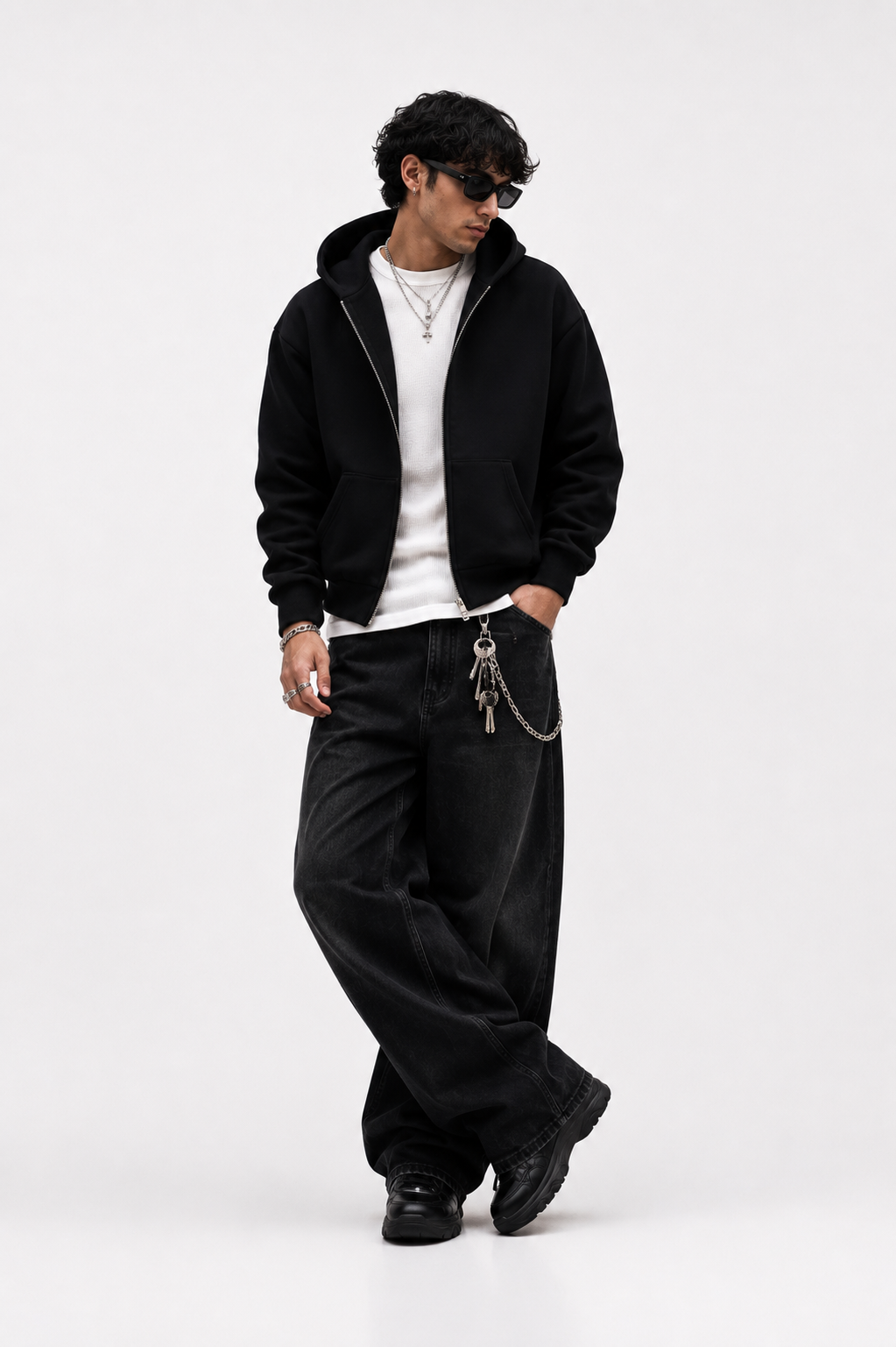 Men's Fleeced Full-Zip Boxy Hoodie