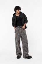 Men's Vintage Wash Leopard Wide Leg Jeans