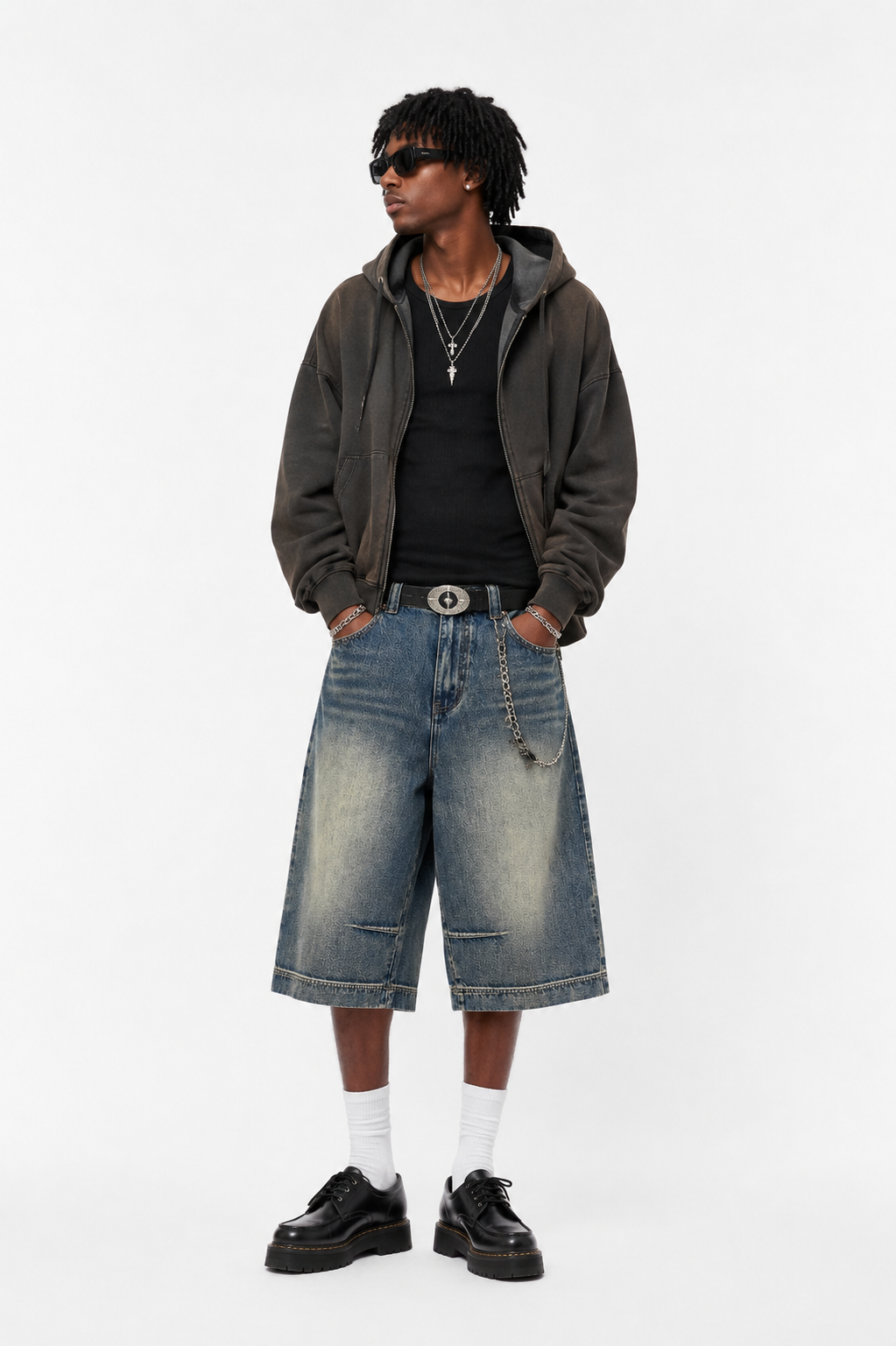 Men's Vintage Wash Baggy Denim Shorts