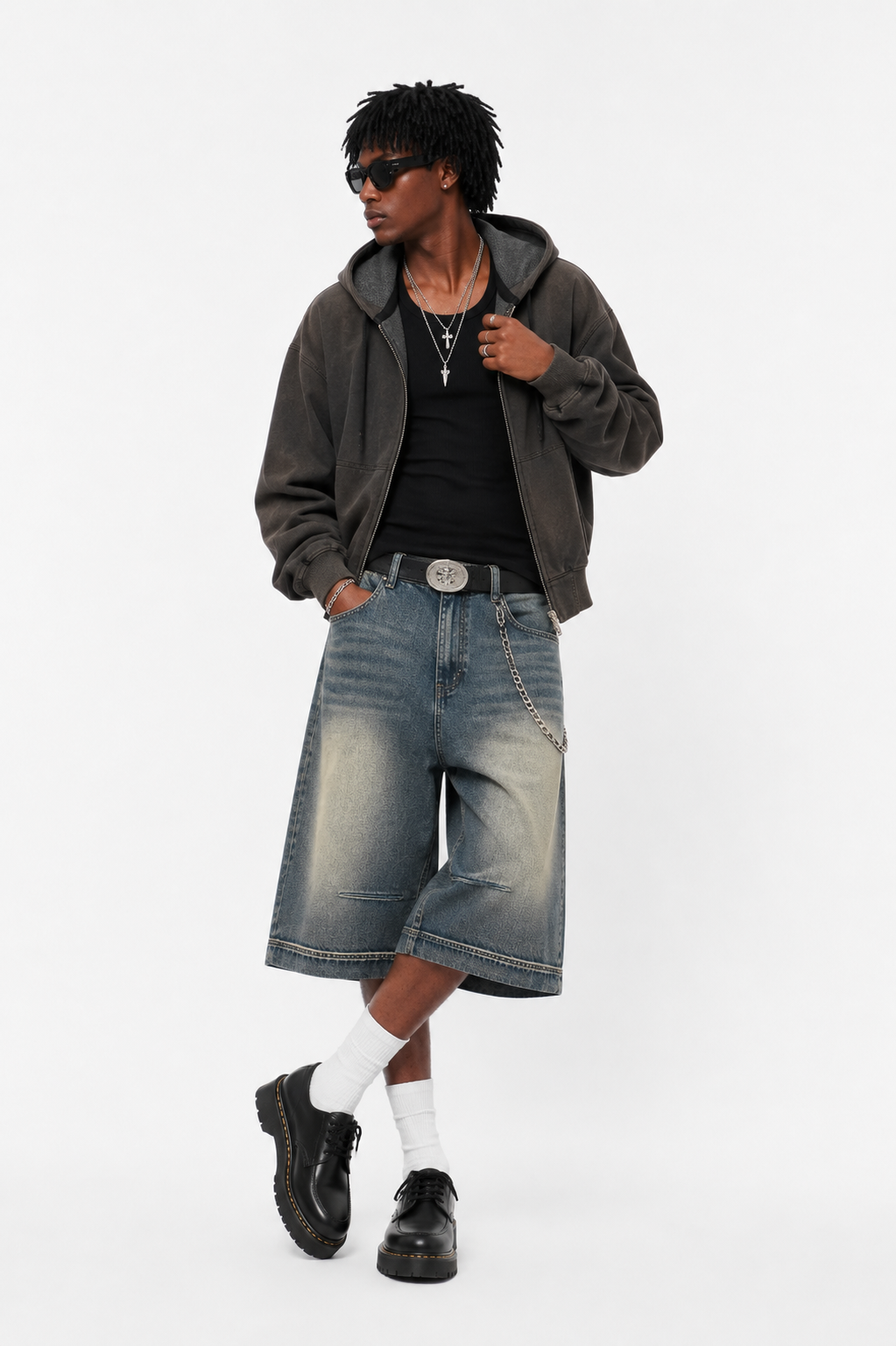 Men's Vintage Wash Baggy Denim Shorts