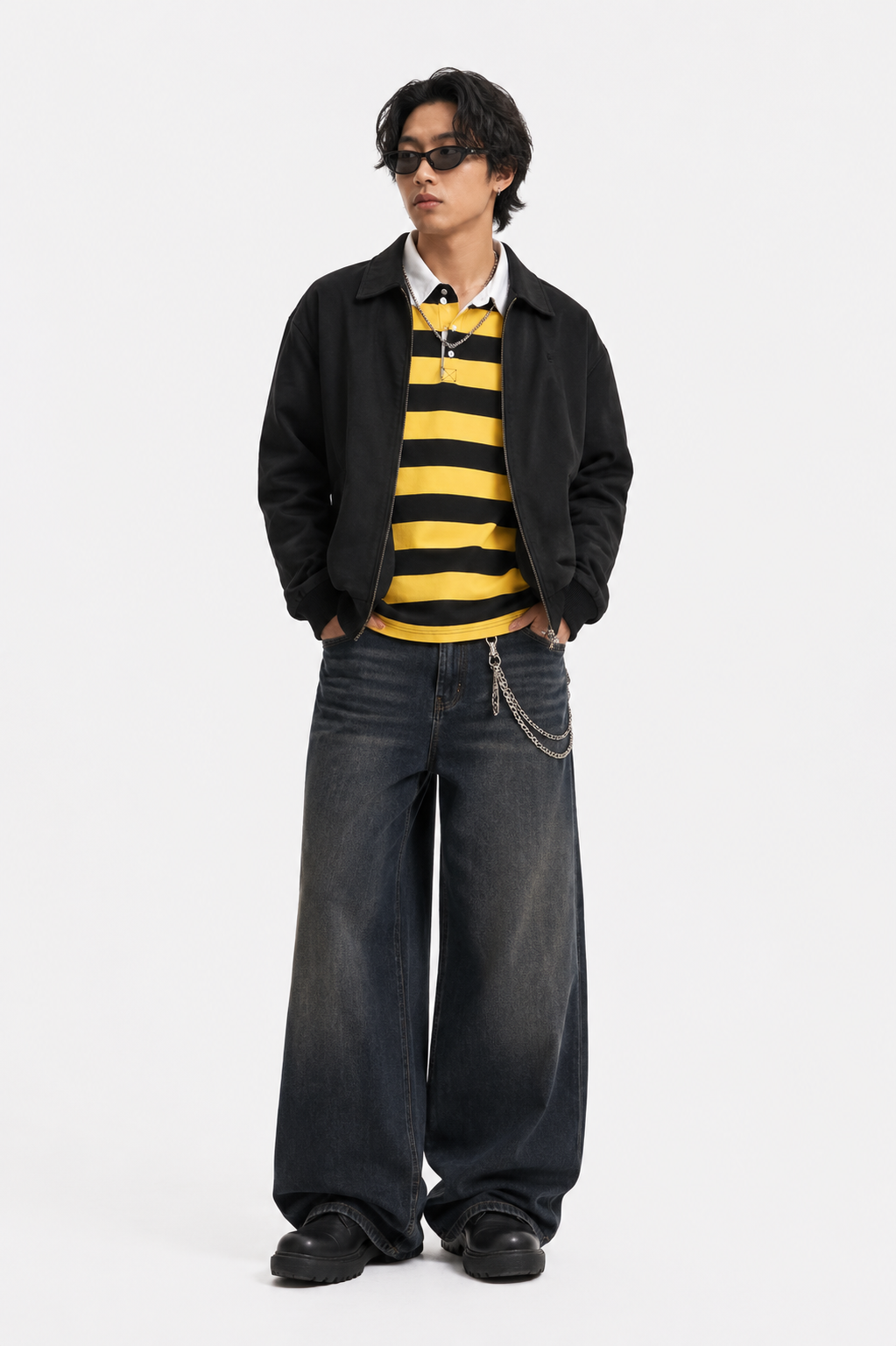 Men's Color Block Stripe Polo Shirt