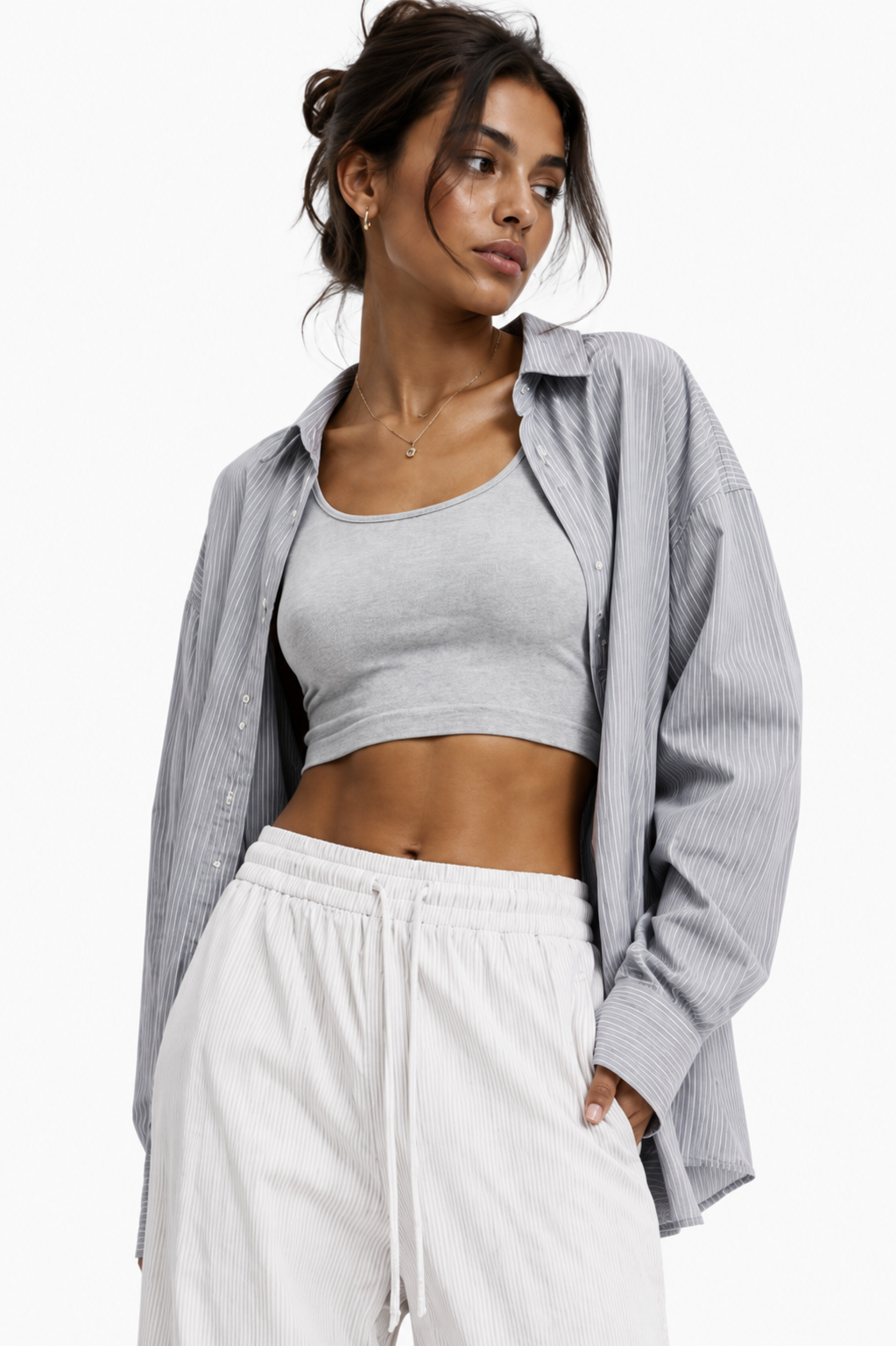 Women's Vertical Stripe Drawstring Barrel Pants