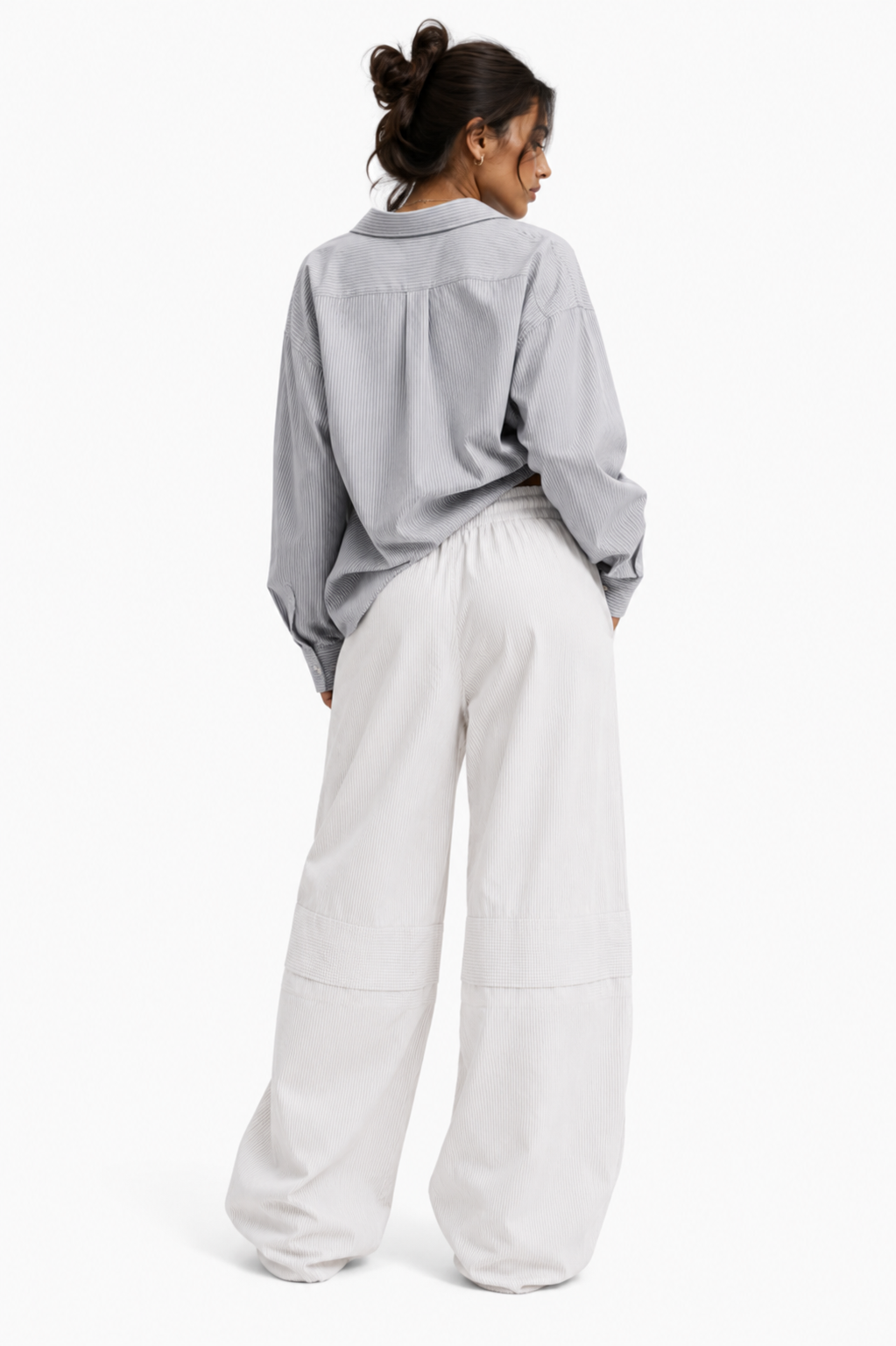 Women's Vertical Stripe Drawstring Barrel Pants