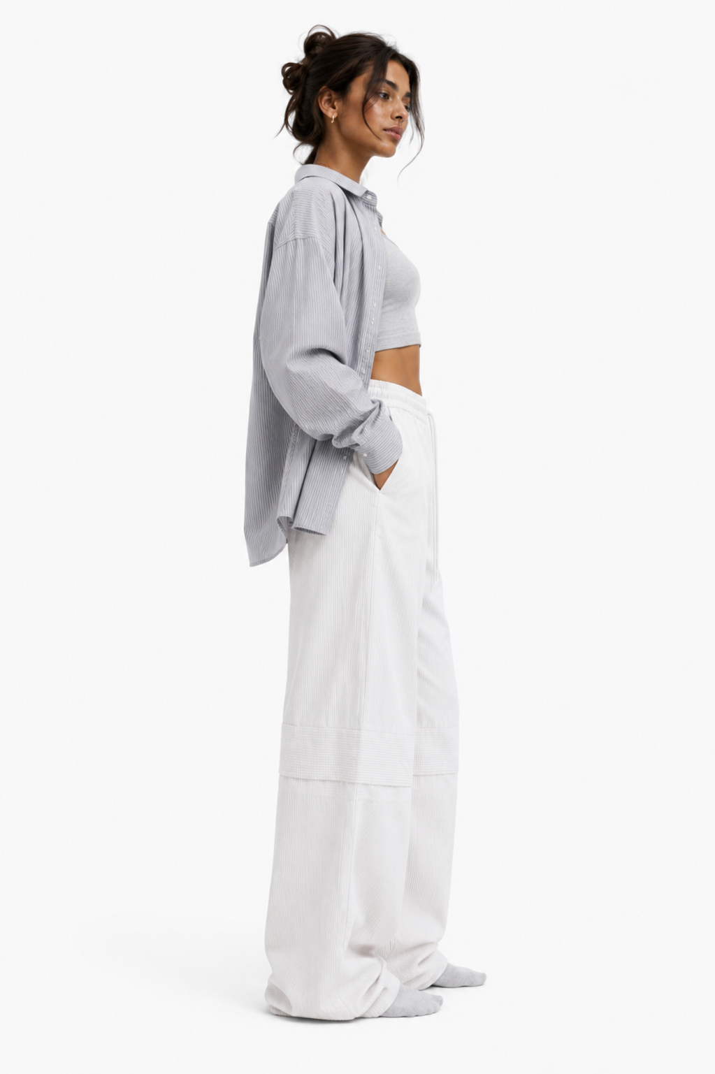 Women's Vertical Stripe Drawstring Barrel Pants