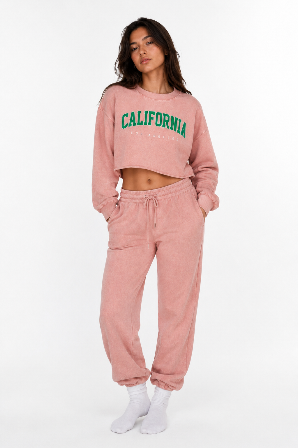 Women's Snow Washed Raw Edge Cropped Sweatshirt