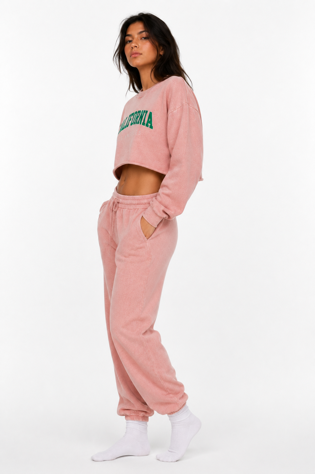 Women's Snow Washed Raw Edge Cropped Sweatshirt