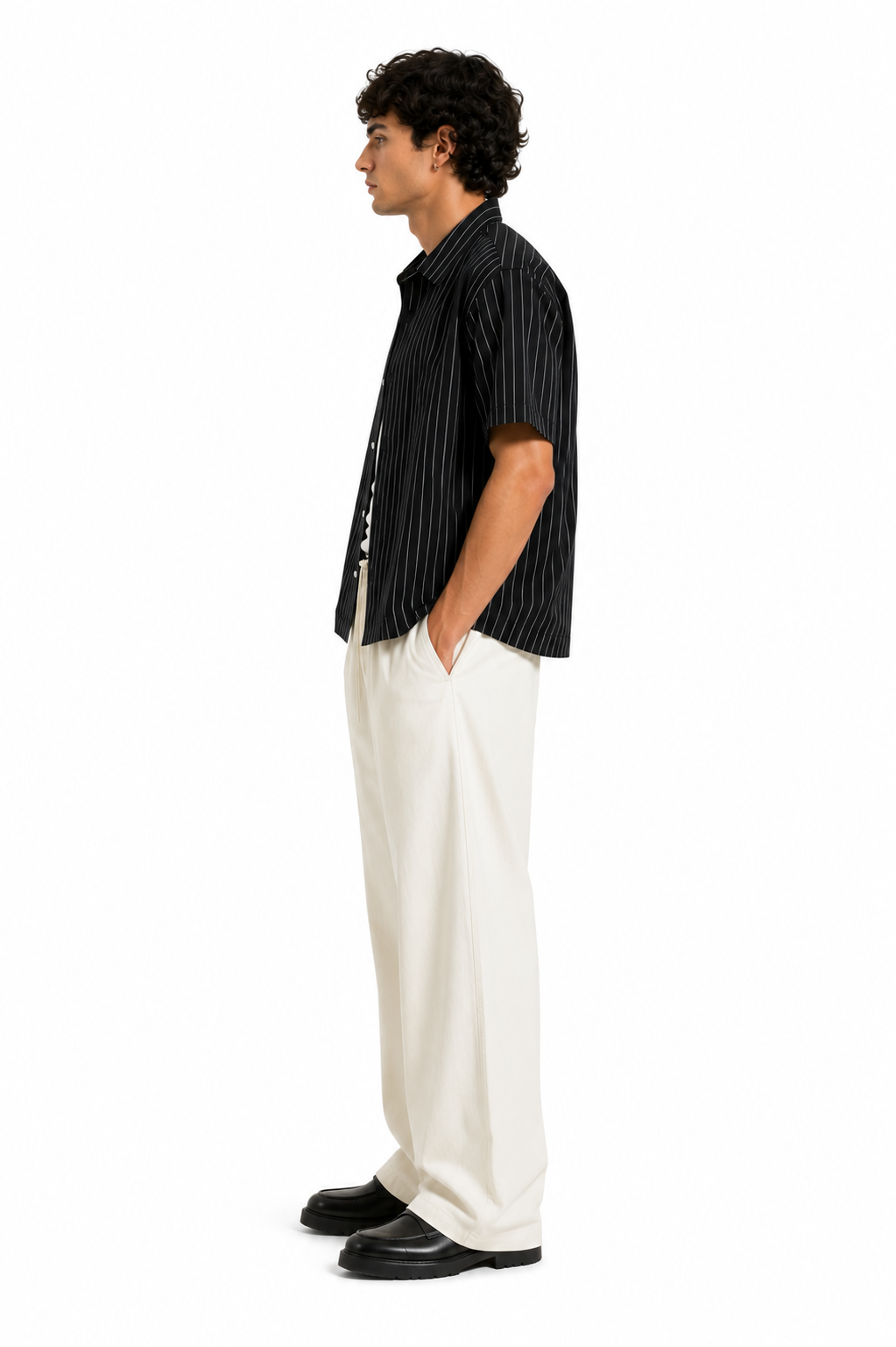 Men's Striped Boxy Button-Up Shirt