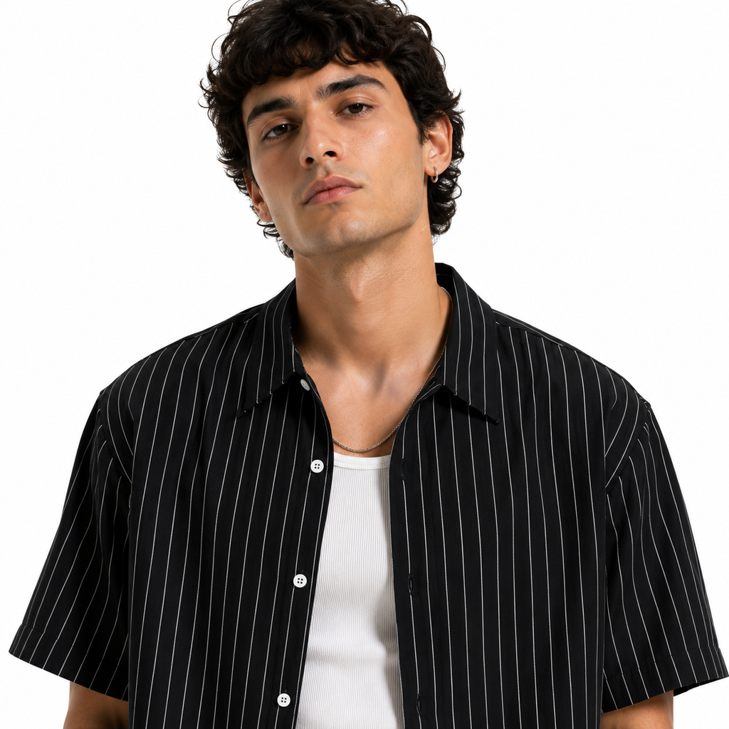 Men's Striped Boxy Button-Up Shirt