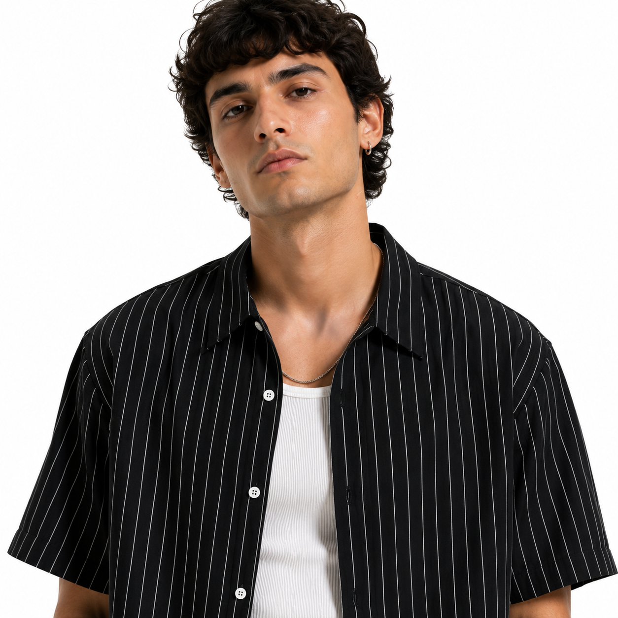 Men's Striped Boxy Button-Up Shirt