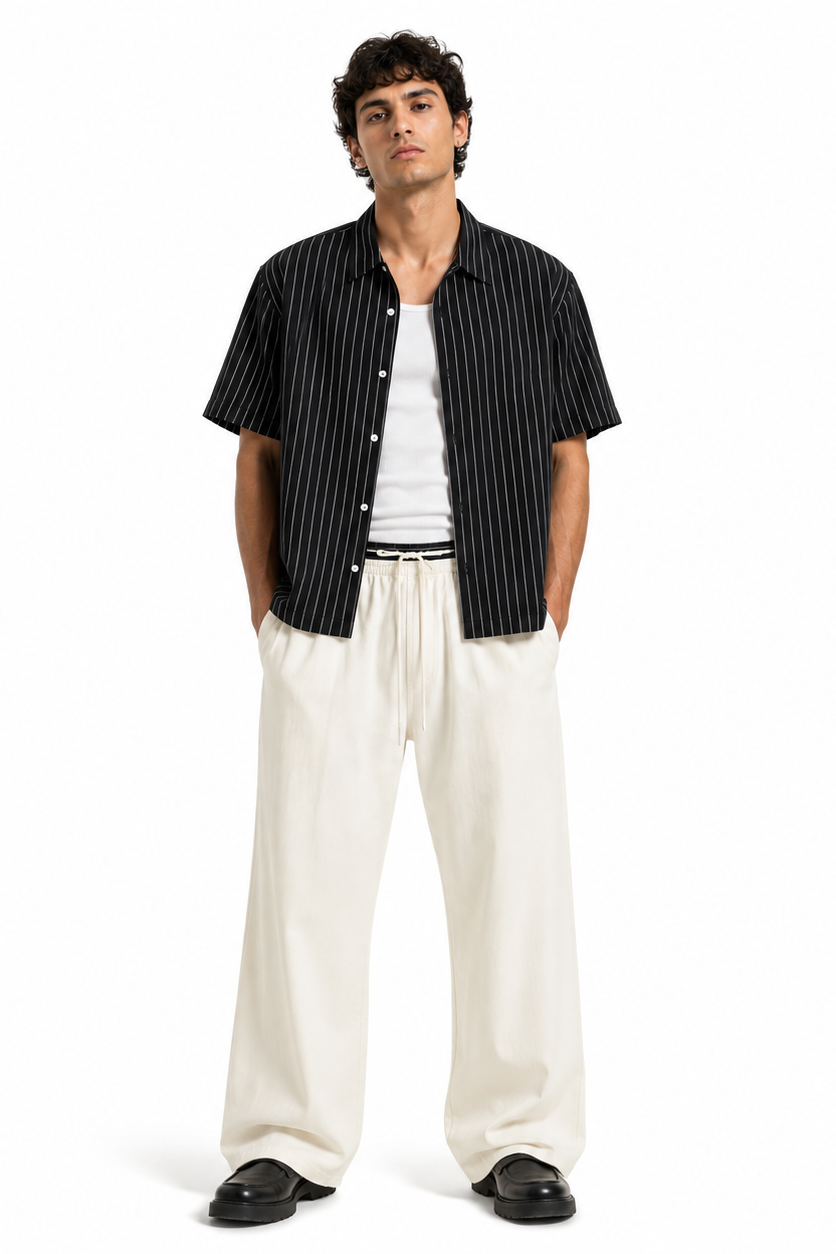 Men's Striped Boxy Button-Up Shirt