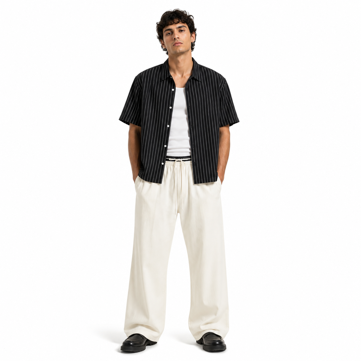 Men's Striped Boxy Button-Up Shirt