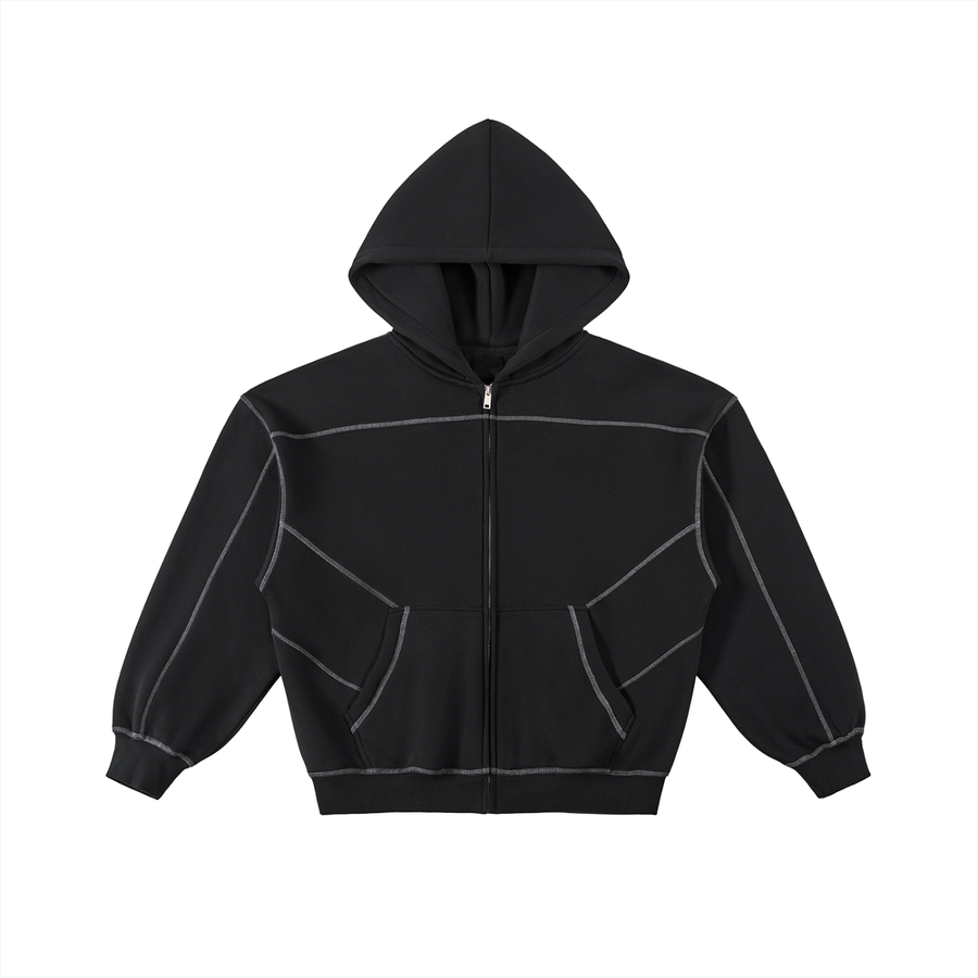 Men's Contrast-Stitched Boxy Fleece Zip Hoodie