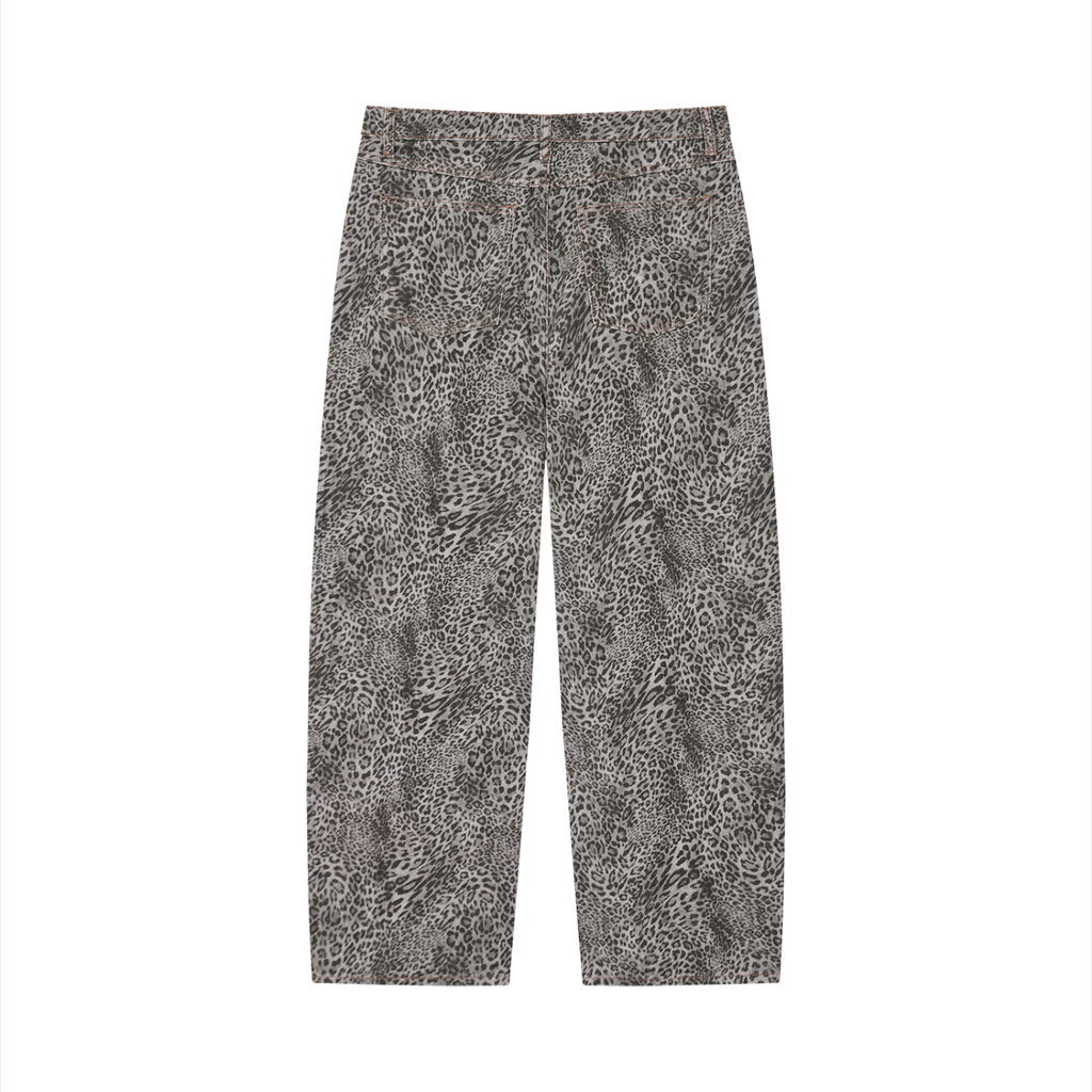 Men's Vintage Wash Leopard Wide Leg Jeans
