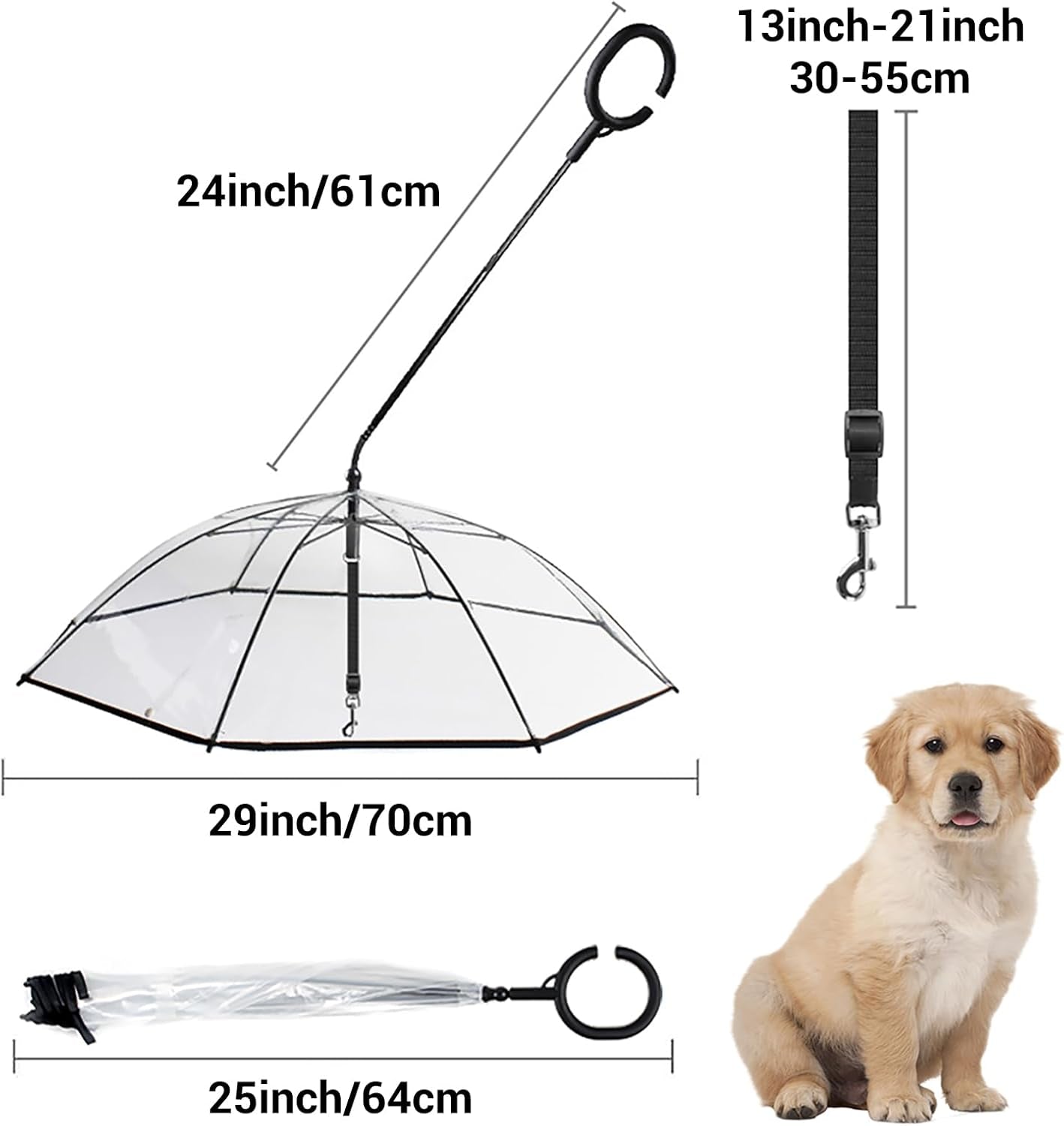 Dog Umbrella for Small Dogs, Clear Dog Umbrella Leash, Rainproof Waterproof, Doggy Walking Rain Umbrella with Adjustable Leash, Small Puppy Outdoor Rain Gear