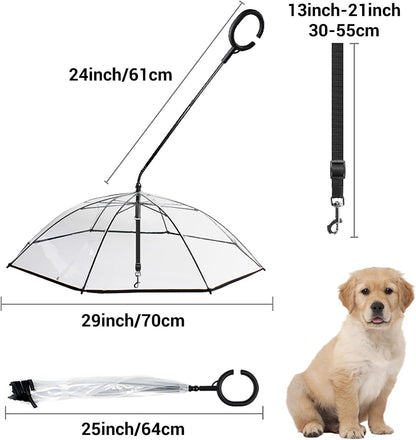 Dog Umbrella for Small Dogs, Clear Dog Umbrella Leash, Rainproof Waterproof, Doggy Walking Rain Umbrella with Adjustable Leash, Small Puppy Outdoor Rain Gear