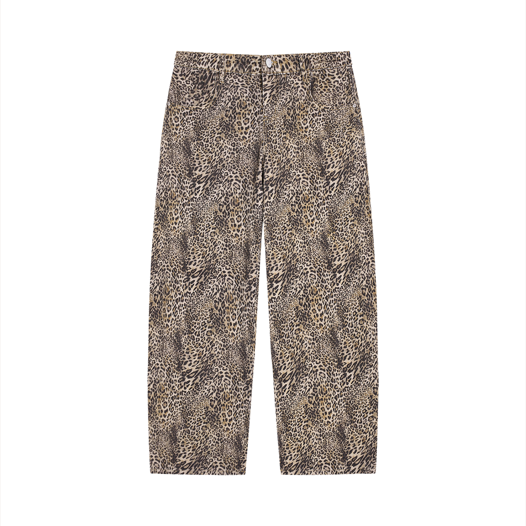 Men's Vintage Wash Leopard Wide Leg Jeans